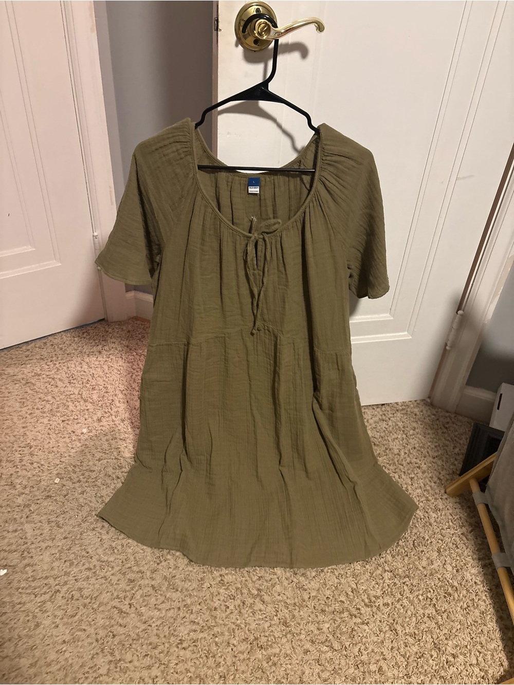 Women's Olive Green Peasant Tunic Dress